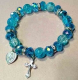 BRACELET CRYSTAL BEADS STRETCH CRUCIFIX & MIRACULOUS MEDAL INSPIRATION OF FAITH