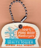 WHITE TOWER HAMBURGERS 1950’s KEYCHAIN Coin Holder Ice Scraper Orange Turquoise Plastic