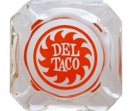 Del Taco Vintage Restaurant Ashtray, Clear Glass w/ Orange Logo