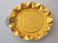 JACK IN THE BOX ASHTRAY Foil Gold tone Fluted Edges Round, Unused, Mint Vintage