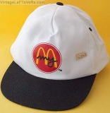 VINTAGE 1980s MCDONALDS CREW CAP White HAT PINBACK Button Black Visor