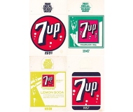 7-UP ADVERTISING DECALS – BOTTLE TOPPERS – HANGERS (5) MID-CENTURY VINTAGE PAPER EPHEMERA