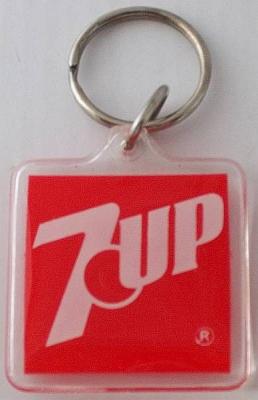 VINTAGE KEYCHAINS 7-UP RED SQUARE PLASTIC PAIR (2)