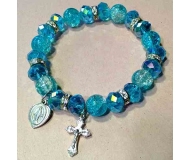 BRACELET CRYSTAL BEADS STRETCH CRUCIFIX & MIRACULOUS MEDAL INSPIRATION OF FAITH