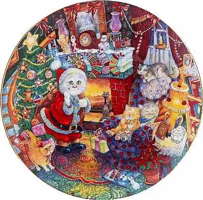 FRANKLIN MINT BILL BELL “NOT A CREATURE WAS PURRING” CHRISTMAS CATS PORCELAIN PLATE