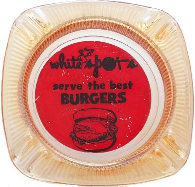 WHITE SPOTS SERVE THE BEST BURGERS Glass Vintage Ashtray